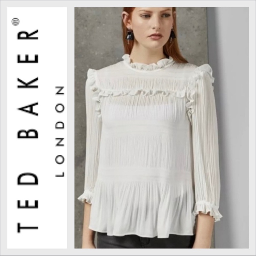 NWT Ted Baker AIRLIE Pleated smocking high neck blouse top 2